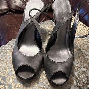 Shoes by BEBE has a leather sole and matches the dress that is in my closet.